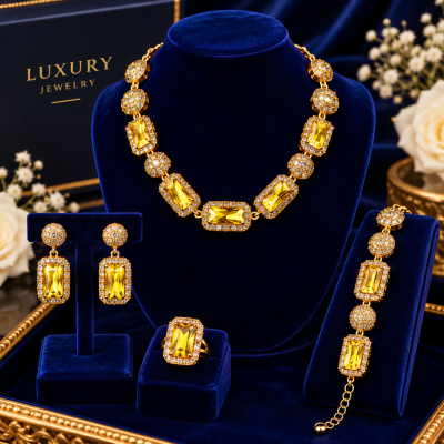 Premium Bridal/Party Golden-Topaz Stone Jewelry Set